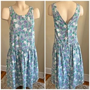 VINTAGE American Eagle rose floral cotton prairie drop waist dress cottagecore